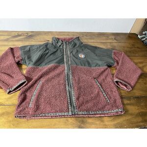 Buc-ee's Womens SmallJacket Aztec Tribal Burgundy Berber Fleece Full Zip Pockets